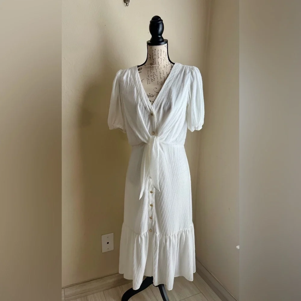Michael Kors Ivory Textured Tie-Front Maxi Dress